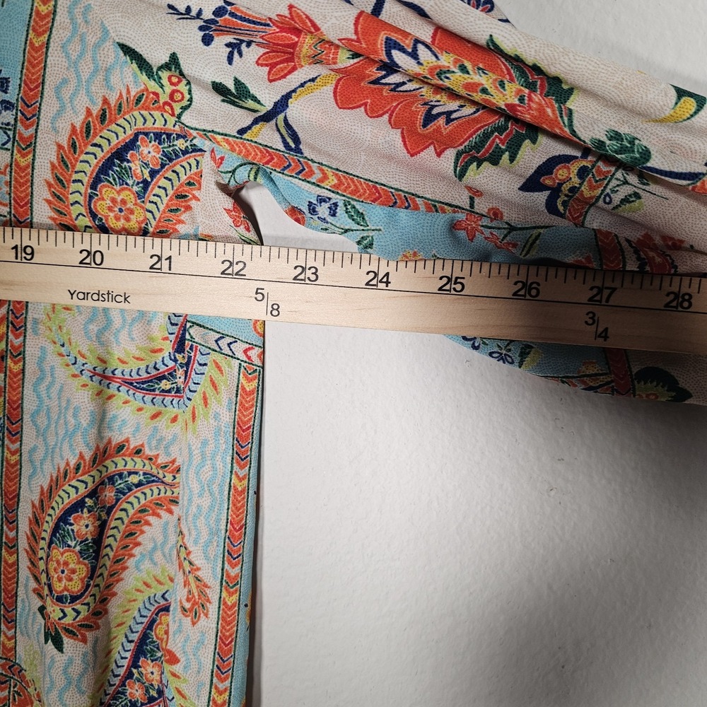 Rose and Olive Top Womens Large Blue Orange Mixed Paisley‎ Button Up Flowy Shirt - Picture 4 of 6